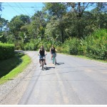 Jessie & Jaime cycling along Costa Rica's Caribbean coast