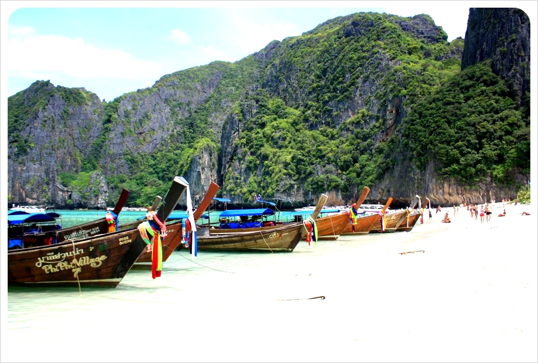 thailand maya bay with longtail boats