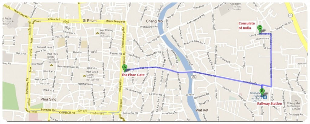 indian visa - chiang mai map to indian embassy